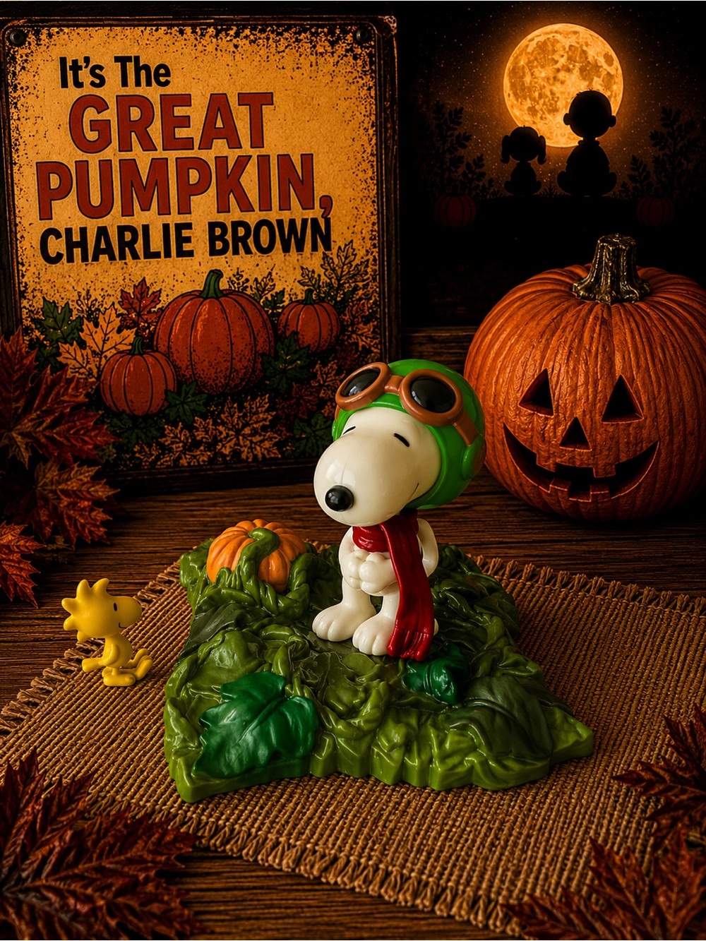 VTG Peanuts Great Pumpkin Snoopy Flying Ace Woodstock Pumpkin Patch